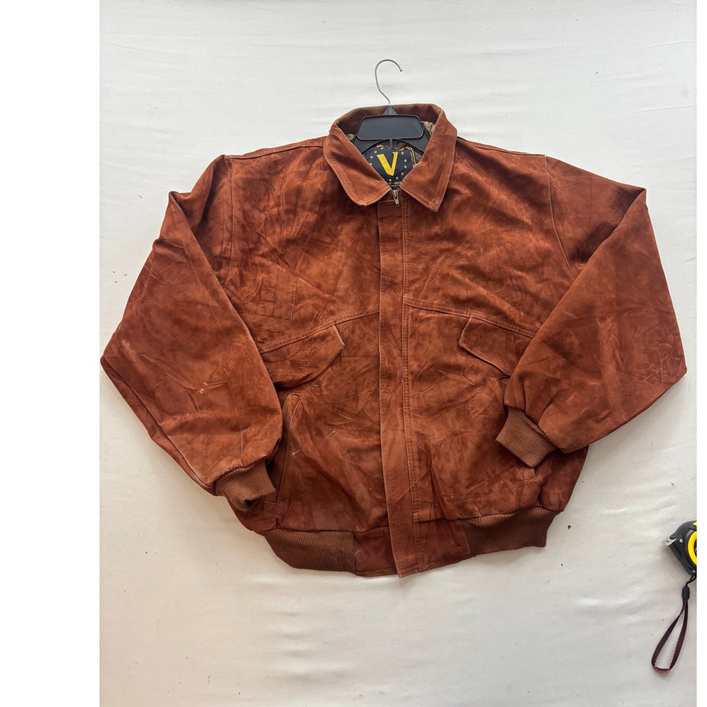 Vintage V Import Export Suede Bomber Jacket Cognac Brown Made in Italy Size 56